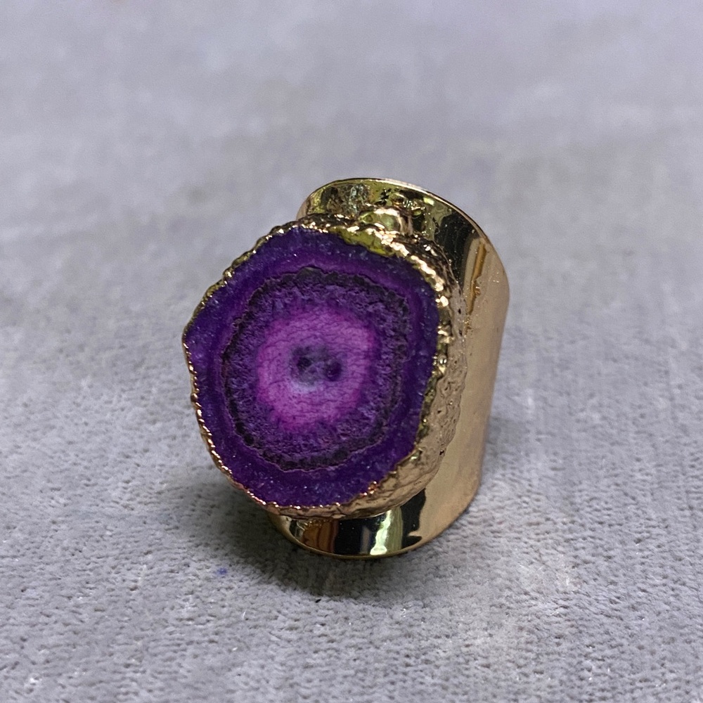 Gold Plated and Dyed Purple Agate Statement Ring
